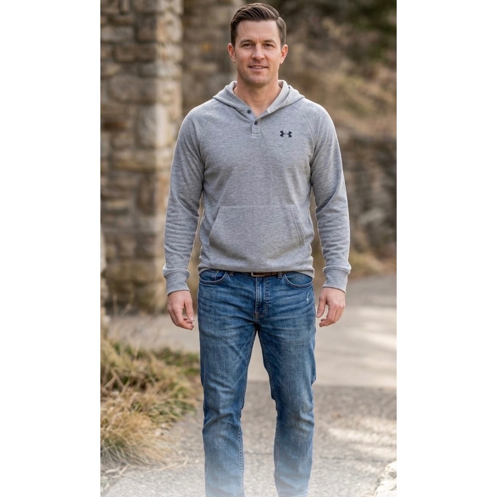 Under Armour Mens ColdGear Henley Hoodie Gray Heathered Pullover Small